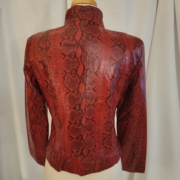 Siena Studio Red Snakeskin Paterned Leather Jacket Size Medium - Picture 8 of 11